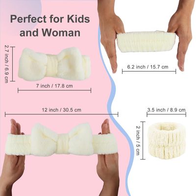 CAVETEE 9 Pcs Hairband and Wristband Set for Girls Kids, Spa Headbands for Washing Face, Face Wash Headband, Skincare Spa Headband and Waterproof Wrist Strap, Beige, Pink, Blue