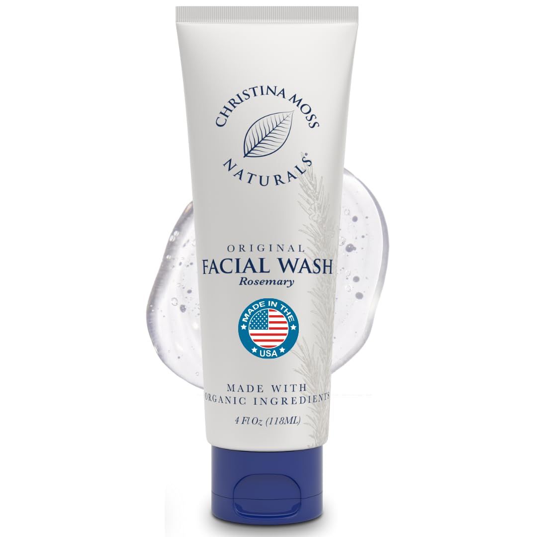 Christina Moss Naturals Rosemary Face Wash from Plant Extracts &amp; Essential Oils, Gently Cleans Excess Oils, Dirt and Debris from the Skin with Rosemary, Aloe Vera and Shea Butter, 4oz