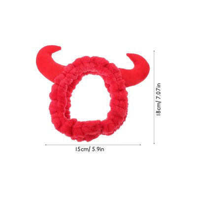 Beaupretty Spa Facial Headband Devil Horn Makeup Headwrap Coral Fleece Skincare Face Washing Headband for Women Girls Red