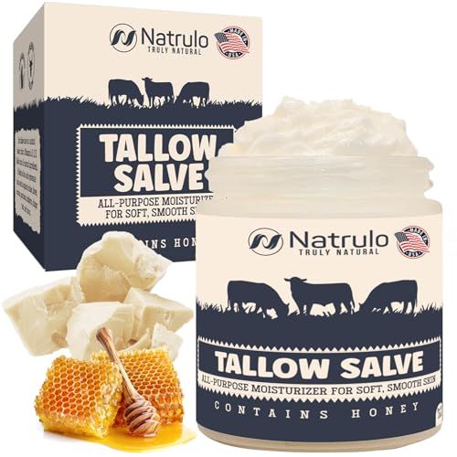 Beef Tallow Salve - All Natural Grass Fed Beef Tallow &amp; Honey All Purpose Balm - Moisturizing Body Salve Great for Eczema, Cracked, Dry, Itchy, Irritated Skin - Skin Repair Skincare Made in USA
