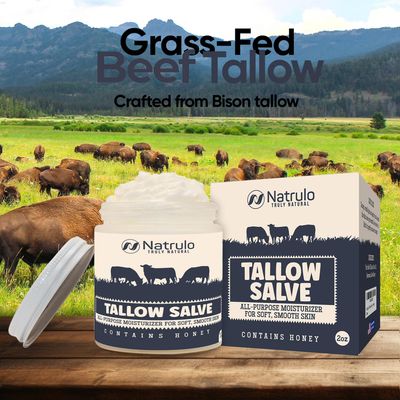 Beef Tallow Salve - All Natural Grass Fed Beef Tallow & Honey All Purpose Balm - Moisturizing Body Salve Great for Eczema, Cracked, Dry, Itchy, Irritated Skin - Skin Repair Skincare Made in USA