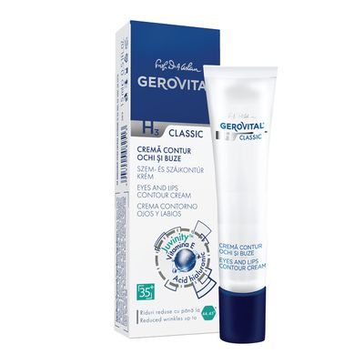 GEROVITAL CLASSIC Anti-wrinkle around Eyes and Lips Lifting Cream with Hyaluronic Acid, Vitamin E and Juvinity for Dark Circles, Fine Lines &amp; Wrinkles, 15 ml