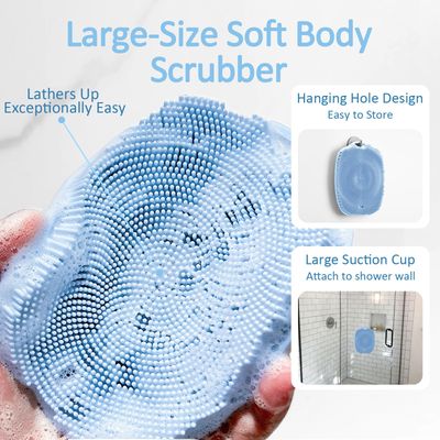 ARIOSOX, Soft Silicone Body Scrubber Gentle Like a Hand Exfoliating Your Skin and Build Up Lather Easily, Back Large Suction Cup Easy to Store, Long-Lasting &amp; Deep Clean (Blue)