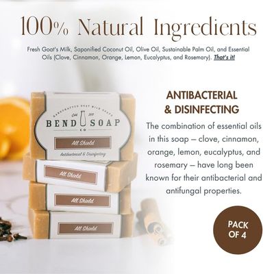 Goat Milk Soap - Natural Skin Care with Coconut &amp; Olive Oil - Body &amp; Hand Soap for Sensitive Skin &amp; Eczema by Bend Soap Co., 4.5 oz, All Shield
