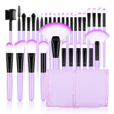 Generic Makeup Brushes 32pcs Makeup Kit,Synthetic Bristles for Foundation Powder Eyeshadow Brush Concealers Blush Face Make up Brushes Professional Set and Fabric Storage Bag, Purple