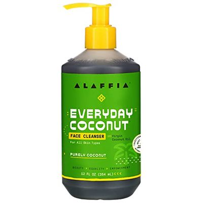 Alaffia Everyday Coconut Face Cleanser for All Skin Types. Leaves Skin Fresh and Hydrated with Fair Trade Coconut Oil &amp; Neem, Vegan, Cruelty Free, No Parabens, Purely Coconut, 12 Fl Oz