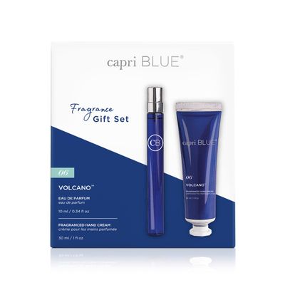 Capri Blue Fragrance Gift Set - 1 Volcano Eau de Parfum .34 fl oz &amp; 1 Volcano Mini Hand Cream 1 oz - Moisturizing Jojoba Oil &amp; Shea Butter Lotion - Cruelty-Free Skin Care Products