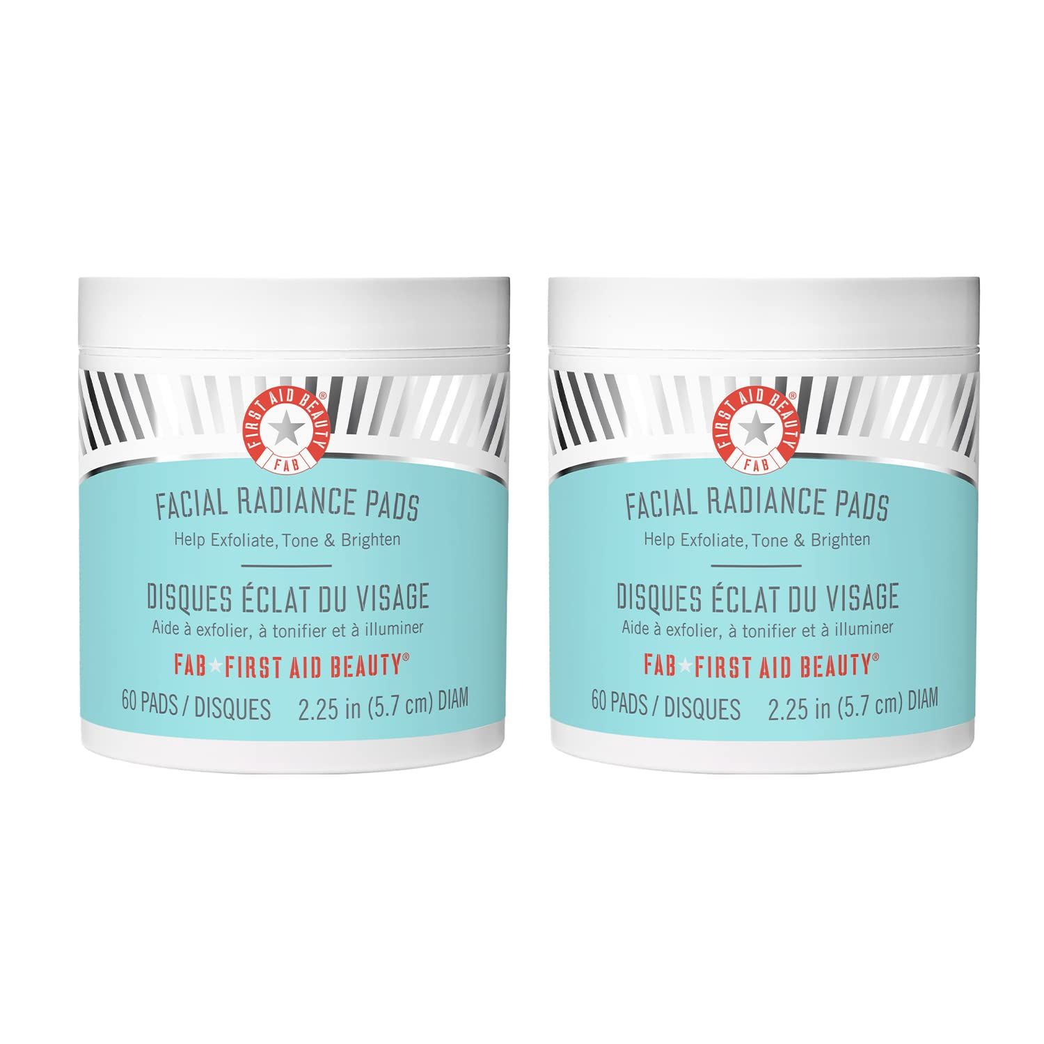 First Aid Beauty - Facial Radiance Pads with Glycolic &amp; Lactic Acids - Daily Exfoliating Pads with AHA that Help Tone &amp; Brighten Skin - Makeup Prep Pads - Compostable for Daily Use - 60 Pads, 2ct