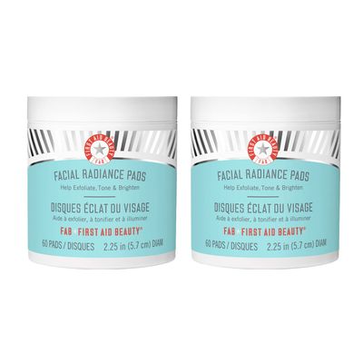 First Aid Beauty - Facial Radiance Pads with Glycolic &amp; Lactic Acids - Daily Exfoliating Pads with AHA that Help Tone &amp; Brighten Skin - Makeup Prep Pads - Compostable for Daily Use - 60 Pads, 2ct