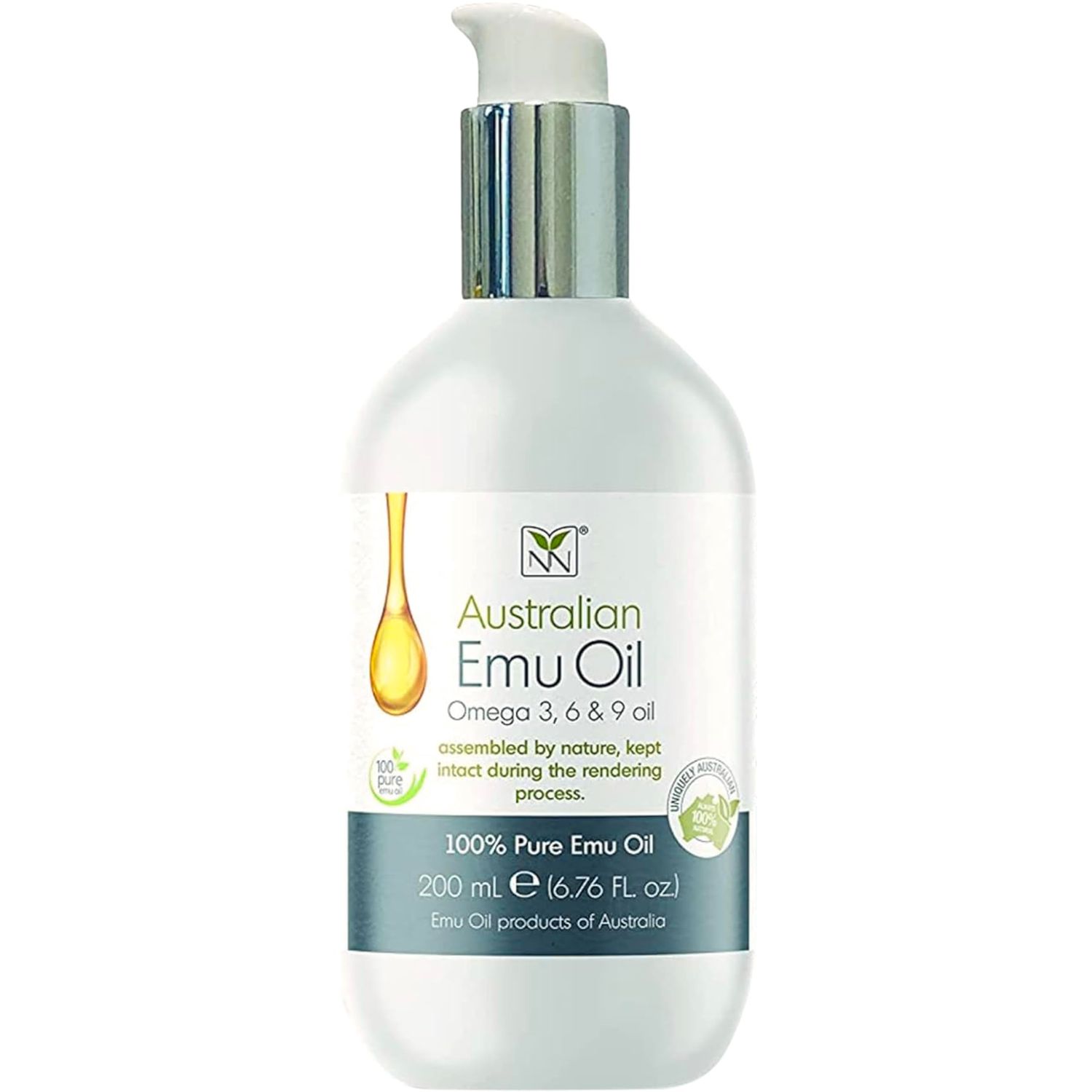 Emu Oil Skin Moisturizer - Scalp, Hair, Face, Body &amp; Nail Moisturizer with Omega 3, 6, 9, Vitamins, &amp; Minerals - Body &amp; Face Serum for Fine Lines, Stretch Marks, Dry Lips &amp; Cuticles - 200mL, Unscented