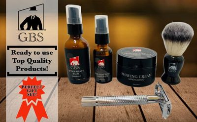 G.B.S Shaving Kit for Men with Safety Razor, Sandalwood Shaving Cream, Mens aftershave, Pre-Shave Oil, Shaving Brush