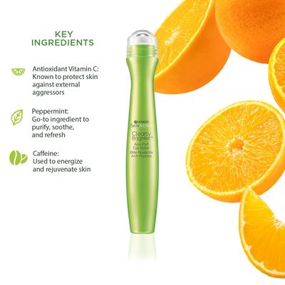 Garnier Clearly Brighter Anti-Puff Eye Roller, 0.5 Fl Oz (15mL), 1 Count (Packaging May Vary)
