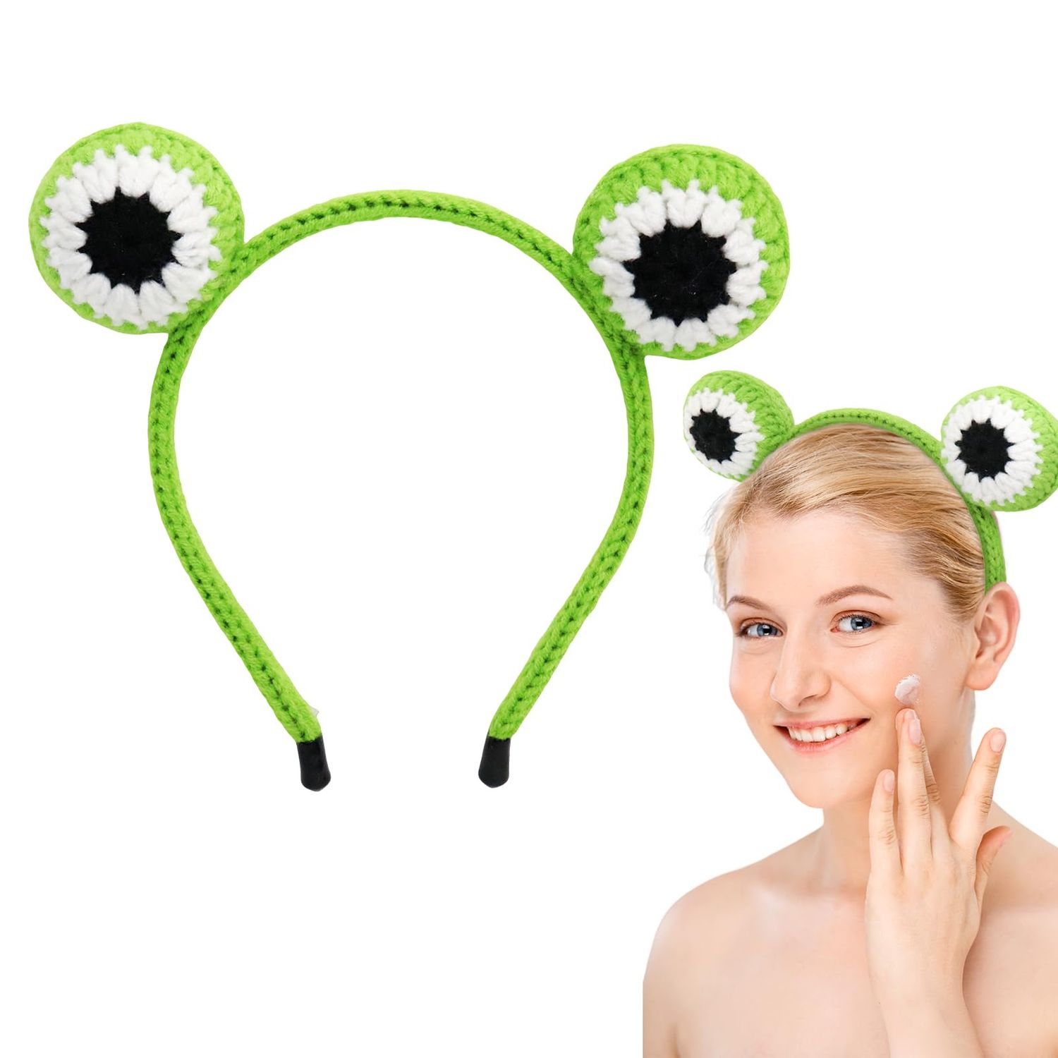 COAUXOG 1Pcs Cute Frog Headband Wool Knit Frog Eyes Animal Headband Facial Makeup Wash Face Fun Headband Suitable For Girls Women Spa Yoga Skincare and Beauty Headband