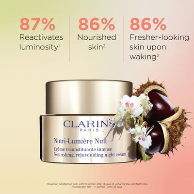 Clarins Nutri-Lumire Night Cream | Anti-Aging Moisturizer | Nourishes and Restores Vitality To Mature Skin | Visibly Lifts and Smoothes Skin | Minimizes Appearance Of Deep Wrinkles and Age Spots