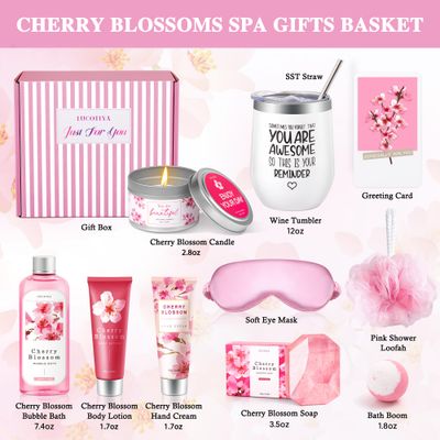 Gifts for Women Birthday Gifts, Bath and Body Gifts Set- 10 Pcs Christmas Valentine's Mother's Day Gifts and Cherry Blossoms Self Care Package Gifts Women, Relaxing Gifts Basket