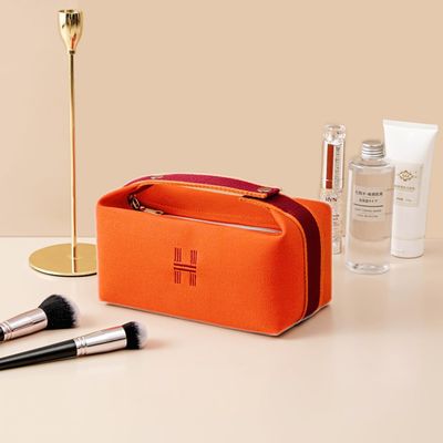 Fammart Travel Makeup Bag, Waterproof Canvas Cosmetic Bag Make Up Organizer Case for Women, Large Toiletry Bag Skincare Pouch for Toiletries Accessories Brushes