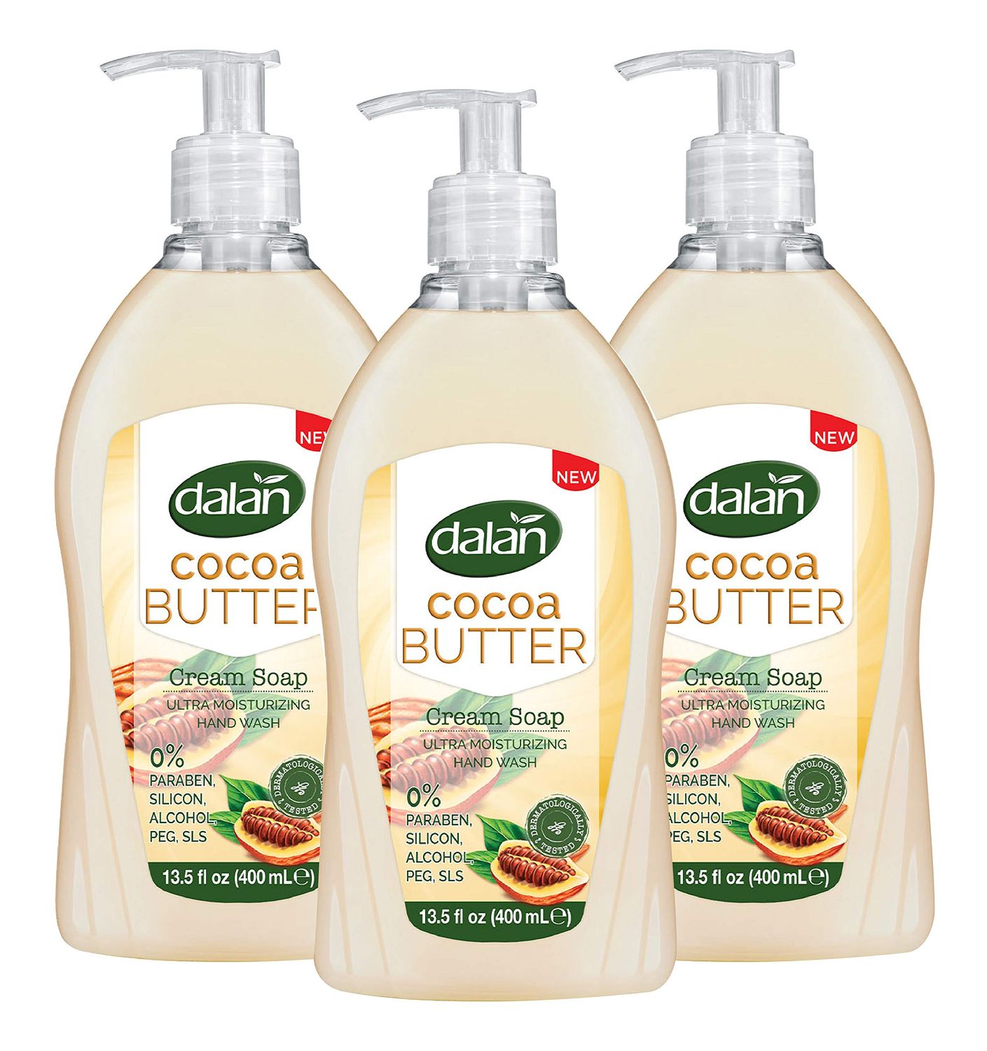 Dalan Cocoa Butter Cream Ultra Moisturizing Liquid Hand Soap for Dry and Fresh Hands Feeling Clean and Soft ((13.5 Fl Oz / 400 mL (Pack of 3))