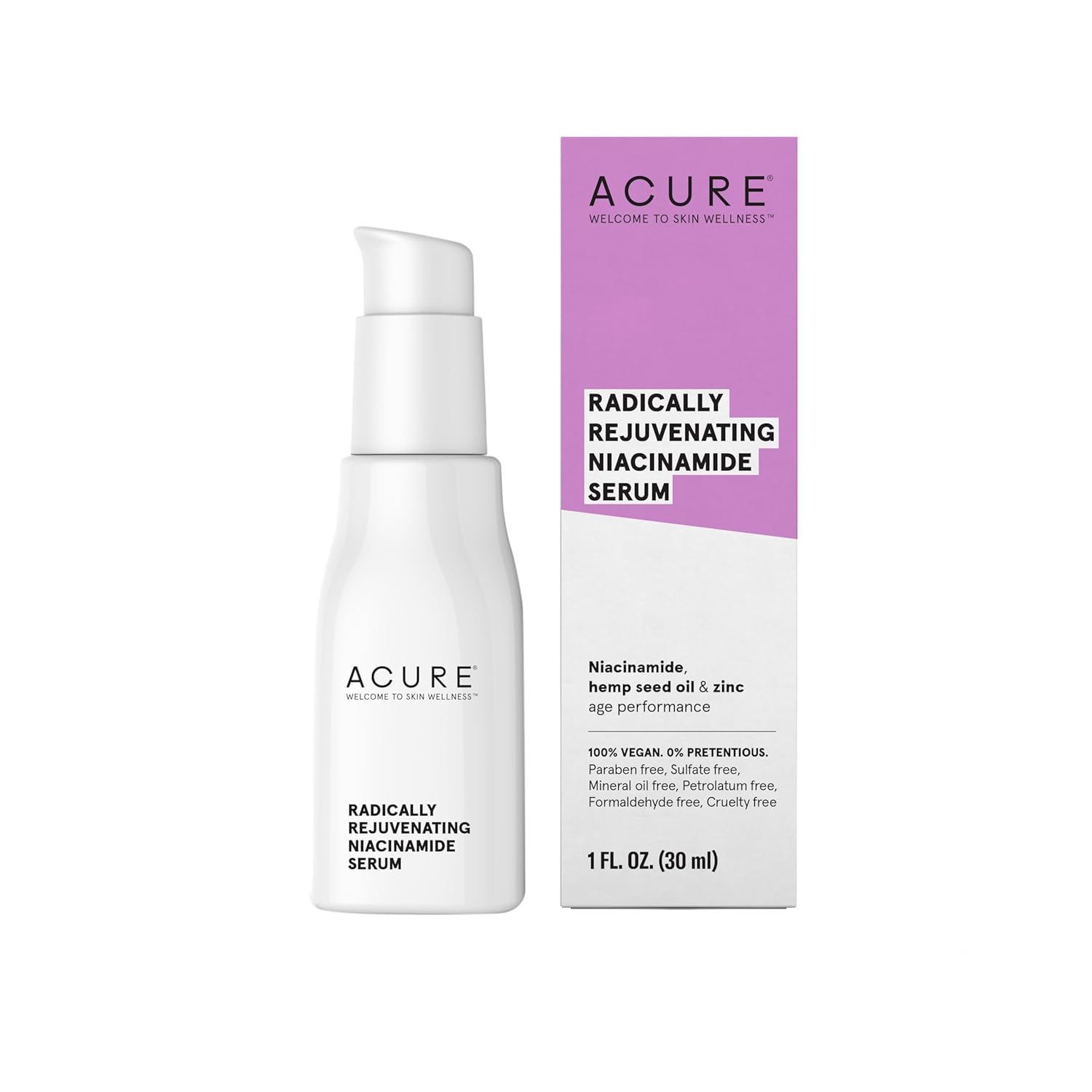 Acure Radically Rejuvenating Niacinamide Serum - Facial Anti-Aging Support Serum with Niacinamide, Hemp Seed Oil &amp; Zinc PCA - Reduce Fine Line, Wrinkle &amp; Minimize Pimple or Breakout - 100% Vegan -30ml