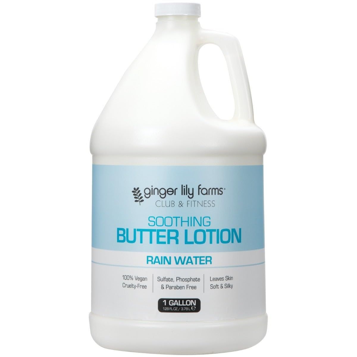 Ginger Lily Farms Club &amp; Fitness Soothing Butter Lotion for Dry Skin, 100% Vegan &amp; Cruelty-Free, Rain Water Scent, 1 Gallon (128 fl oz) Refill