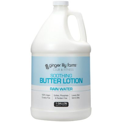 Ginger Lily Farms Club &amp; Fitness Soothing Butter Lotion for Dry Skin, 100% Vegan &amp; Cruelty-Free, Rain Water Scent, 1 Gallon (128 fl oz) Refill