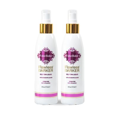 Fake Bake Flawless Darker Self-Tanning Liquid Streak-Free, Long-Lasting Natural Glow For All Skin Tones - Sunless Tanner Includes Professional Application Mitt, Black Coconut Scent - 6 oz (Pack of 2)