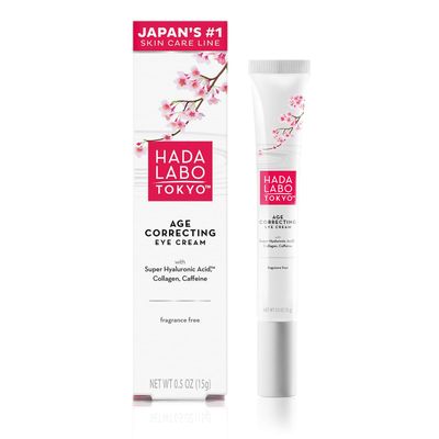 Hada Labo Tokyo Age Correcting Eye Cream, Anti-Aging Super Hyaluronic Acid, Collagen &amp; Caffeine Reduce Wrinkles, Dark Circles &amp; Under Eye Puffiness, Lift, Firm &amp; Brighten Eyes, 0.5 oz