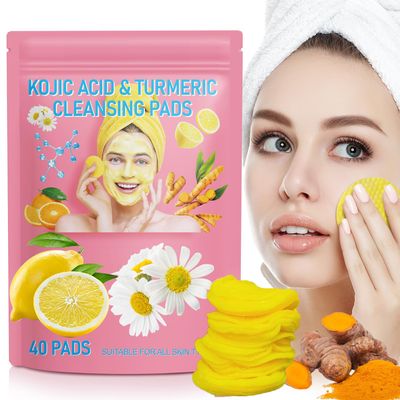 AFITMOE 40 Pads Kojic Acid and Turmeric Cleansing Pads,Turmeric Cleansing Pads Balance Skin Oil And Water,Gentle &amp; Non-Irritating,For Body&#39;s Skin