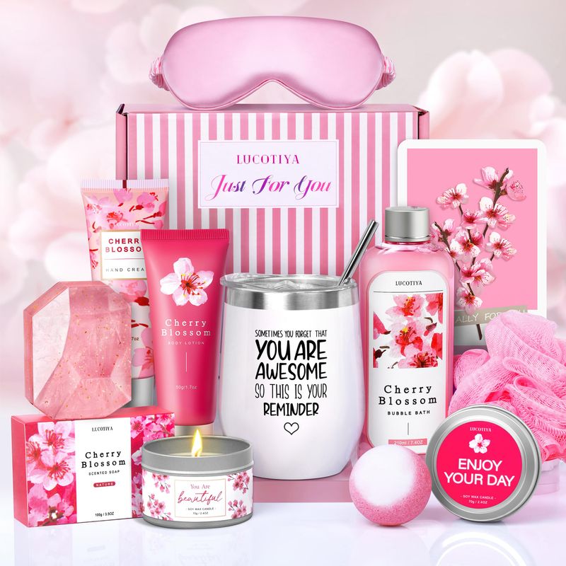 Gifts for Women Birthday Gifts, Bath and Body Gifts Set- 10 Pcs Christmas Valentine&#39;s Mother&#39;s Day Gifts and Cherry Blossoms Self Care Package Gifts Women, Relaxing Gifts Basket
