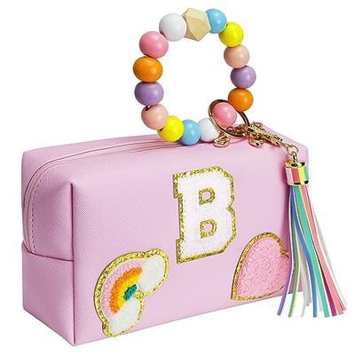 Elilier Kids Skin Care Set for Girls Ages 8-12, Chenille Letter Pouch Cosmetic Bag, Skin Care for Kids Toiletry Bag, Personalized Birthday Gift for Women Girl, Cute Preppy Stuff for Girls (Large)