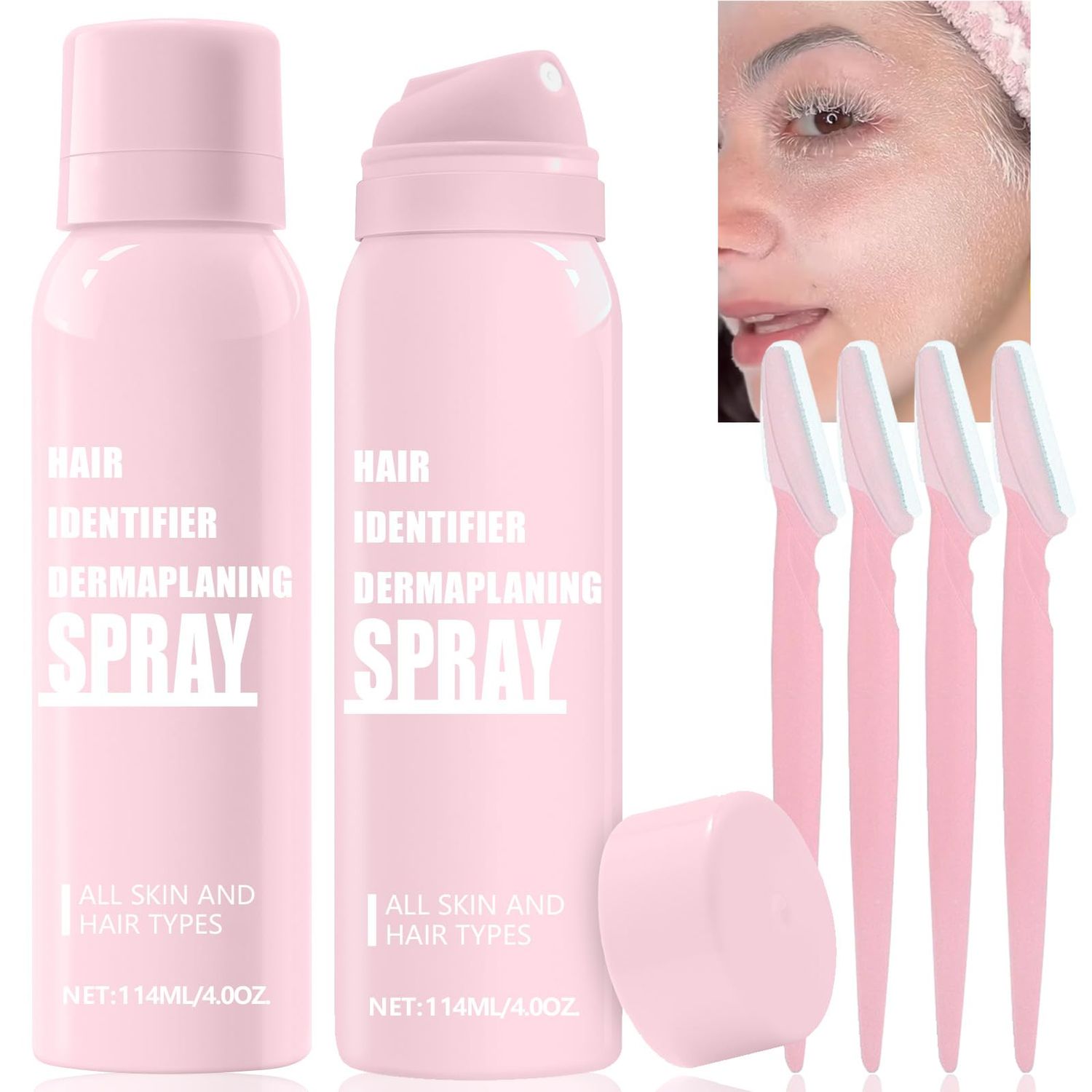 1PC Hair Identifier Spray for Face Shaving, Skin Face Hair Identifying Shaving Powder Spray with Razors, Hair identifier Set for Women Face Dermaplaning