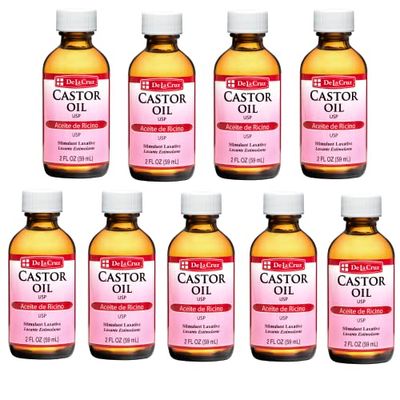 De La Cruz Castor Oil - 100% Pure Castor Oil for Hair, Skin, Eyelashes, and Eyebrows - USP Grade, 2 FL Oz (9 Bottles)