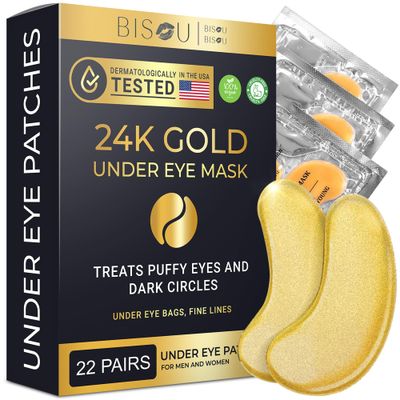 24K Gold Under Eye Patches , Eye Mask ,Eye Patches for Puffy Eyes and Dark Circles , Eye Masks Skincare, Under Eye Pads for Puffiness and Treatment for Women Collagen Eye Pads, Eye Care (22 Pairs)