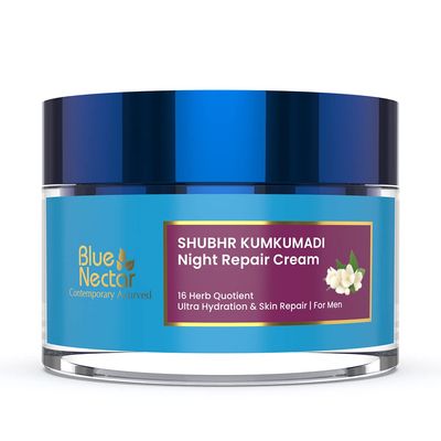 Blue Nectar Kumkumadi Night Cream with Jasmine for Deep Hydration with Kumkumadi Oil &amp; Organic Ghee | Plant-Based Moisturizer for Smooth, Radiant and Glowing Skin (Men, 16 Herbs, 1.7 Fl oz)