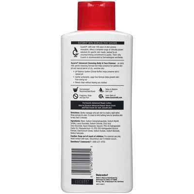Eucerin Advanced Cleansing Body &amp; Face Cleanser 16.9 Ounce (Pack of 3)