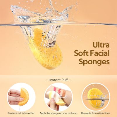 GAINWELL 50-Count Compressed Facial Sponges with Storage Container, for Facial Cleansing, Reusable Makeup Remover, Portable, Suitable for Travel, Yellow