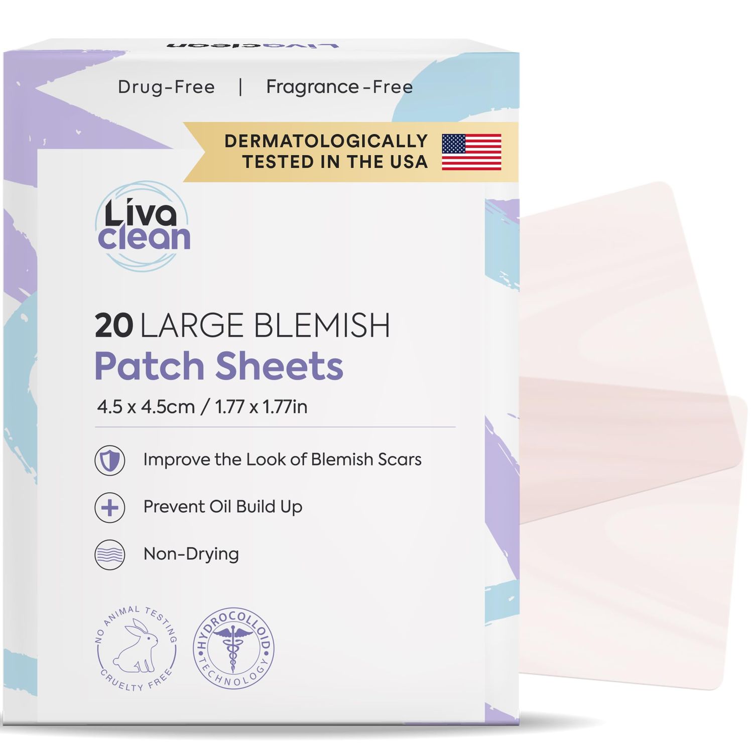 20 CT LivaClean Large Hydrocolloid Acne Patches - For Pore Spots Nose Face Cystic Pimple Zit Patch - Big Pimple Patches Hydrocolloid Bandages Strips Stickers Pimple Patch XL Large Acne Patch