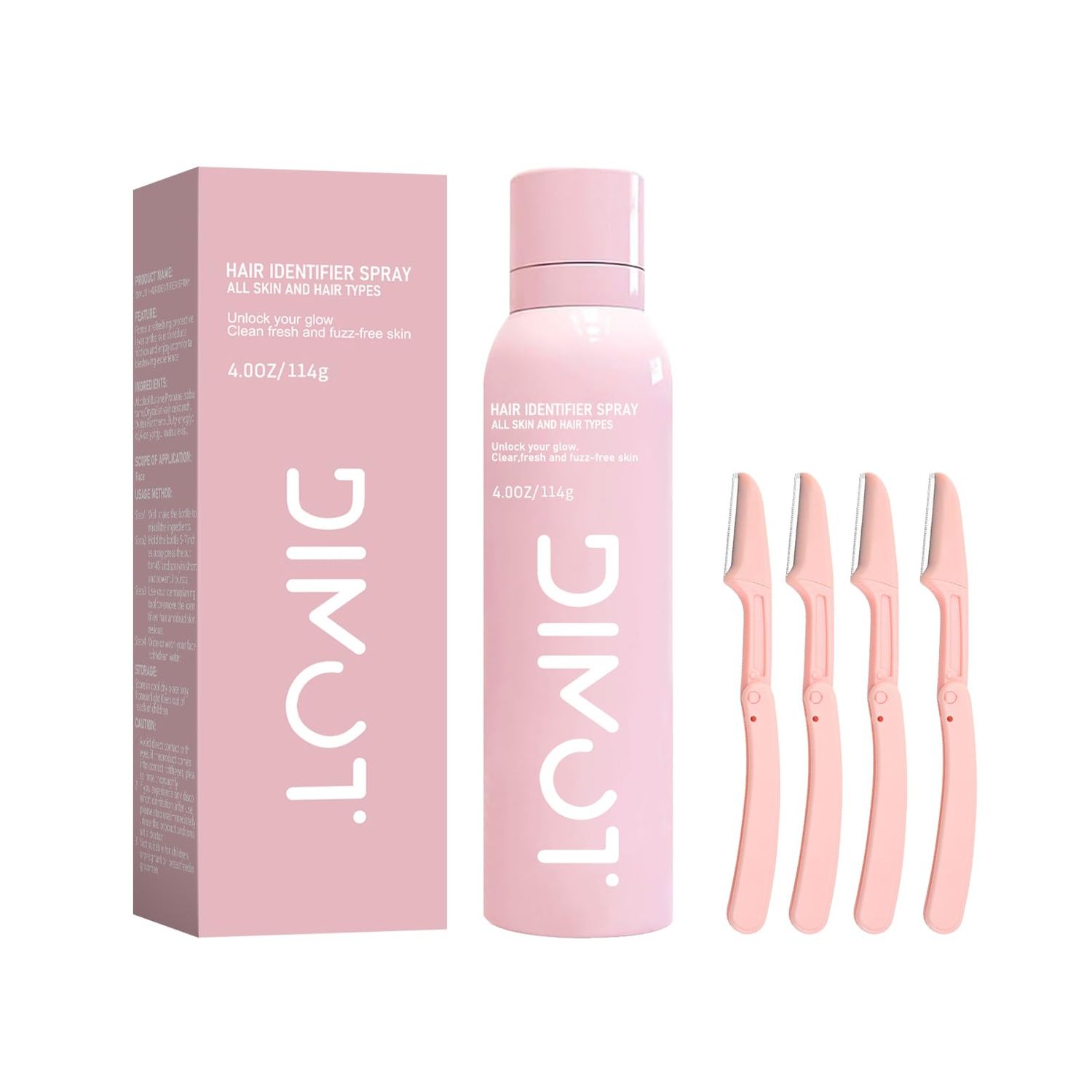 2025 NEW Hair Identifier Spray for Face Shaving, Hair Identifying Spray, Face Hair Identifier Spray, Skin Dermaplaning Spray for Face, Refreshing Hair Removal (1PCS spray + 4PCS razor)