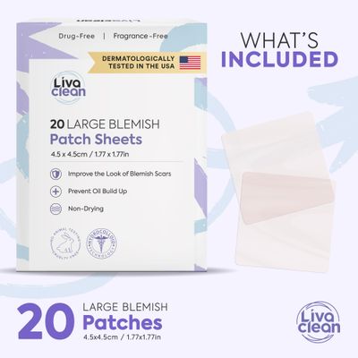 20 CT LivaClean Large Hydrocolloid Acne Patches - For Pore Spots Nose Face Cystic Pimple Zit Patch - Big Pimple Patches Hydrocolloid Bandages Strips Stickers Pimple Patch XL Large Acne Patch