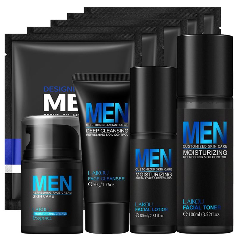 Cool Oil Control Mens Skin Care Set, Stocking Stuffer For Men Skincare Set With Mens Face Wash, Mens Face Moisturizer, Toner, Lotion, Face Mask, Mens Facial Care Kit, Hydrating, Deep Cleansing