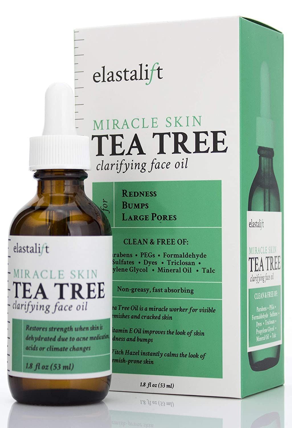 Elastalift Tea Tree Oil Facial Spot Treatment W/Witch Hazel Clarifying Tea Tree Oil For Face Helps Target Redness, Acne, Bumps, Dry Itchy Skin, &amp; Large Pores. Non-Irritating Formula, 1.8 Fl Oz