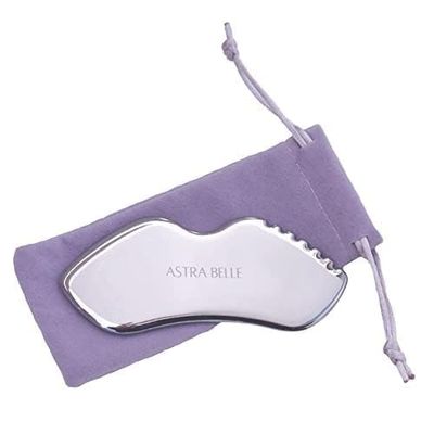 ASTRA BELLE Stainless Steel Gua Sha for Facial Skin Care Scraping Massage Tool with Comb Teeth | Facial Massage, Used for Face, Neck, and Around Lips with Travel Pouch or Case