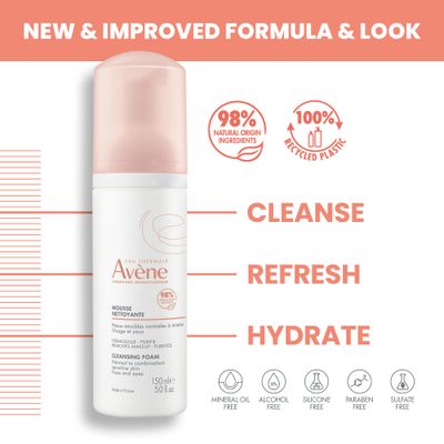 Eau Thermale Avne Cleansing Foam - Soap-Free Foaming Face Wash - Normal, Combination, Oily Skin- Sensitive Skin - 5.07 fl.oz.