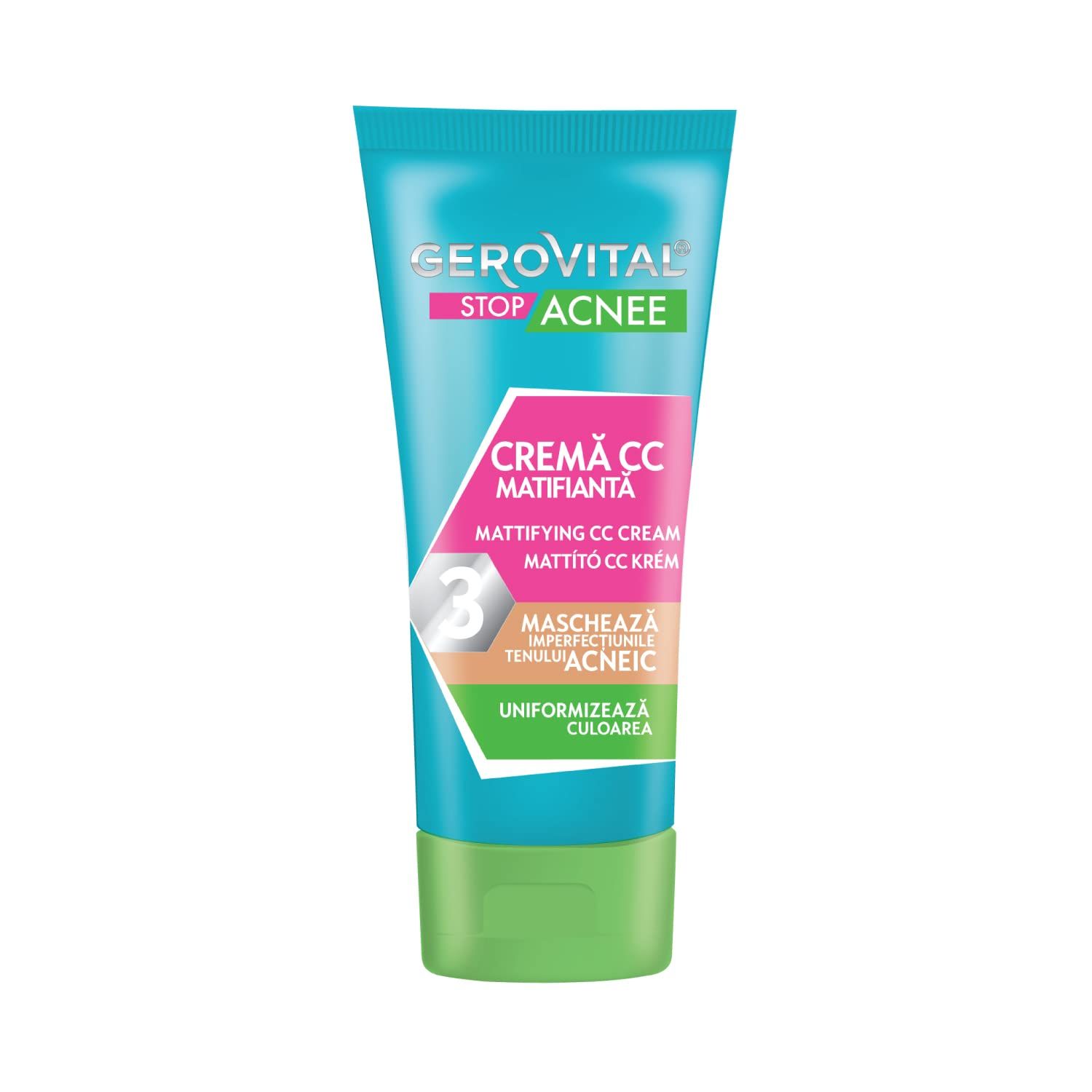 GEROVITAL STOP ACNE Mattifying CC Cream for Acne Prone Skin, Covers Imperfections, Evens Out the Face Color, Medium Shade Adaptable to Skin Tone, 30 ml