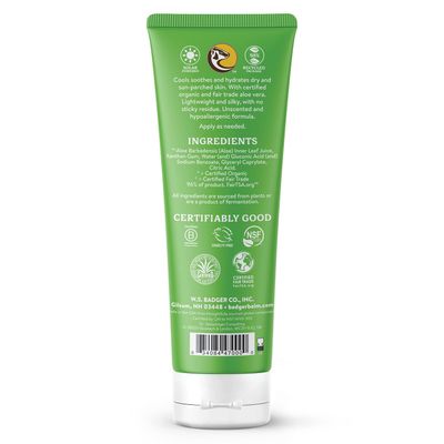 Badger Aloe Vera Gel for Sunburn Relief, Fair Trade &amp; Organic After Sun Care, Pure Cooling Soothing Aloe Vera Gel for Face &amp; Skin, Hypoallergenic &amp; Unscented, 4 fl oz
