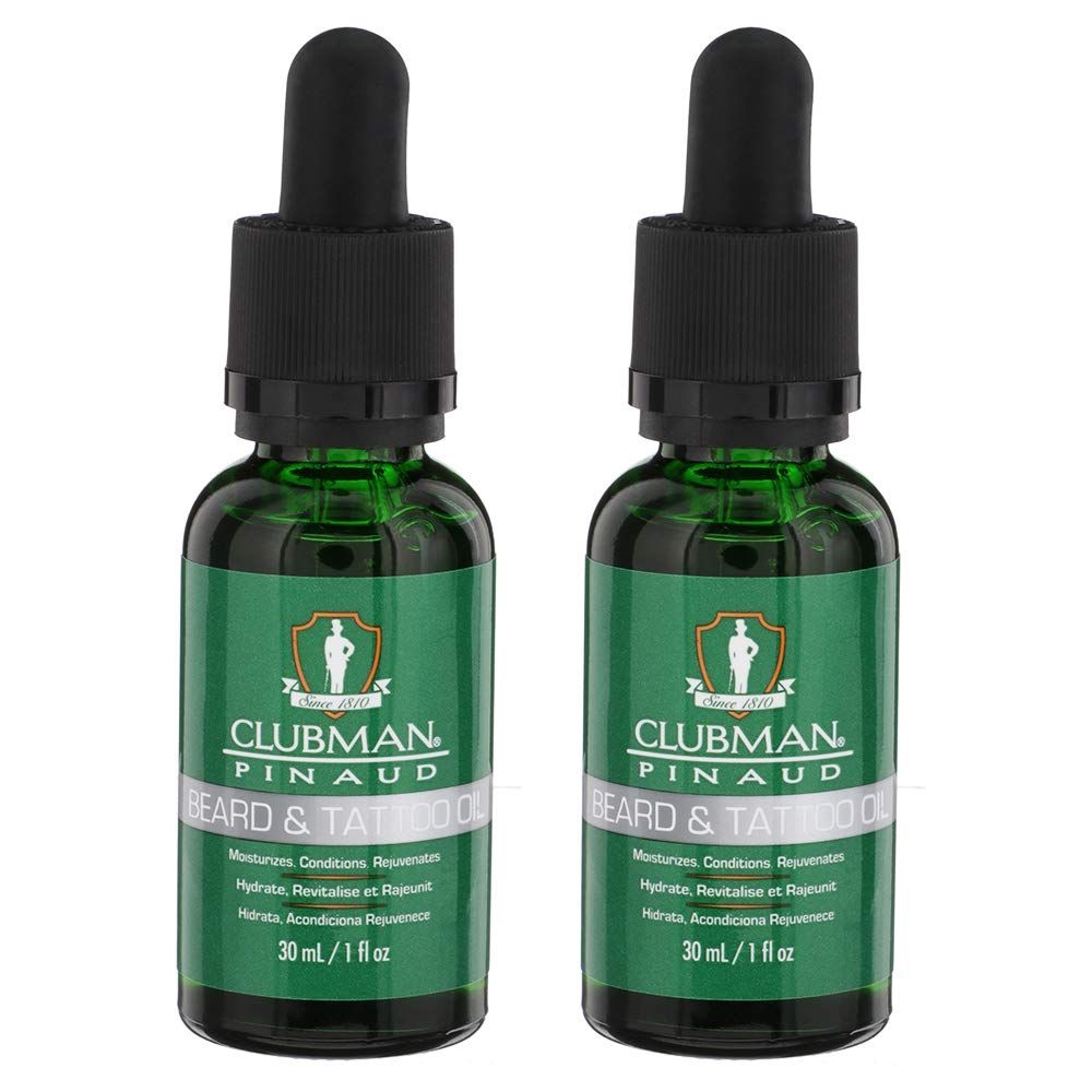 Clubman Pinaud Beard and Tattoo Oil, Moisturizes, Conditions, and Rejuvenates, 1 fl oz x 2 packs