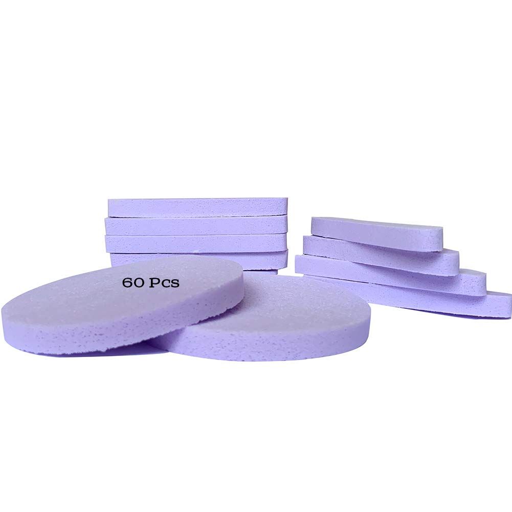 Facial Sponge Compressed,60 Pcs PVA Professional Makeup Removal Wash Round Face Sponges Spa Pads Exfoliating Cleansing for Women,Purple