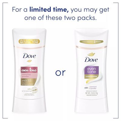 Dove Even Tone Antiperspirant Deodorant for Uneven Skin Tone Restoring Powder Sweat Block for All-Day Fresh Feeling 2.6 oz 3 Count