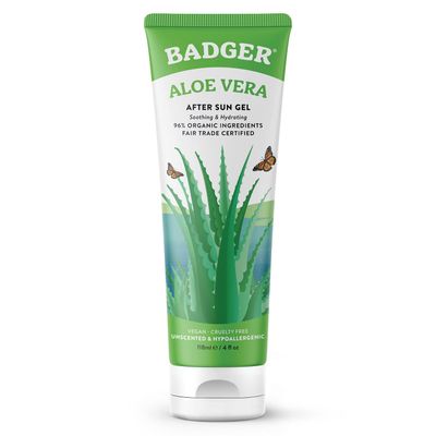 Badger Aloe Vera Gel for Sunburn Relief, Fair Trade &amp; Organic After Sun Care, Pure Cooling Soothing Aloe Vera Gel for Face &amp; Skin, Hypoallergenic &amp; Unscented, 4 fl oz