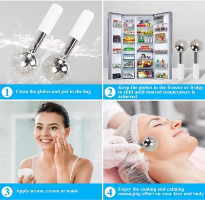 brakverla Facial Ice Globes and Roller, Cooling Massager for Face, Eyes and Neck, Cryotherapy Treatment for Puffiness, Dark Circles and Wrinkles (Gold)