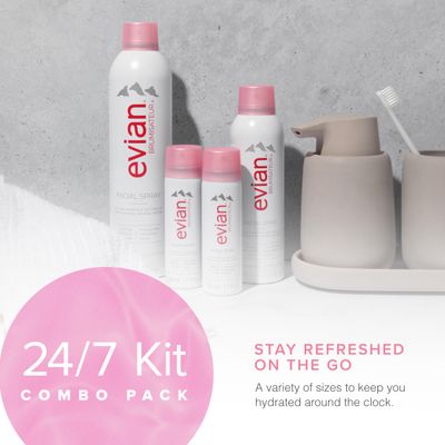 Evian Facial Spray 24/7 Kit - Hydrate Skin - Blend Makeup - Instantly Refresh - Travel Friendly - All Skin Types - French Alps Skincare